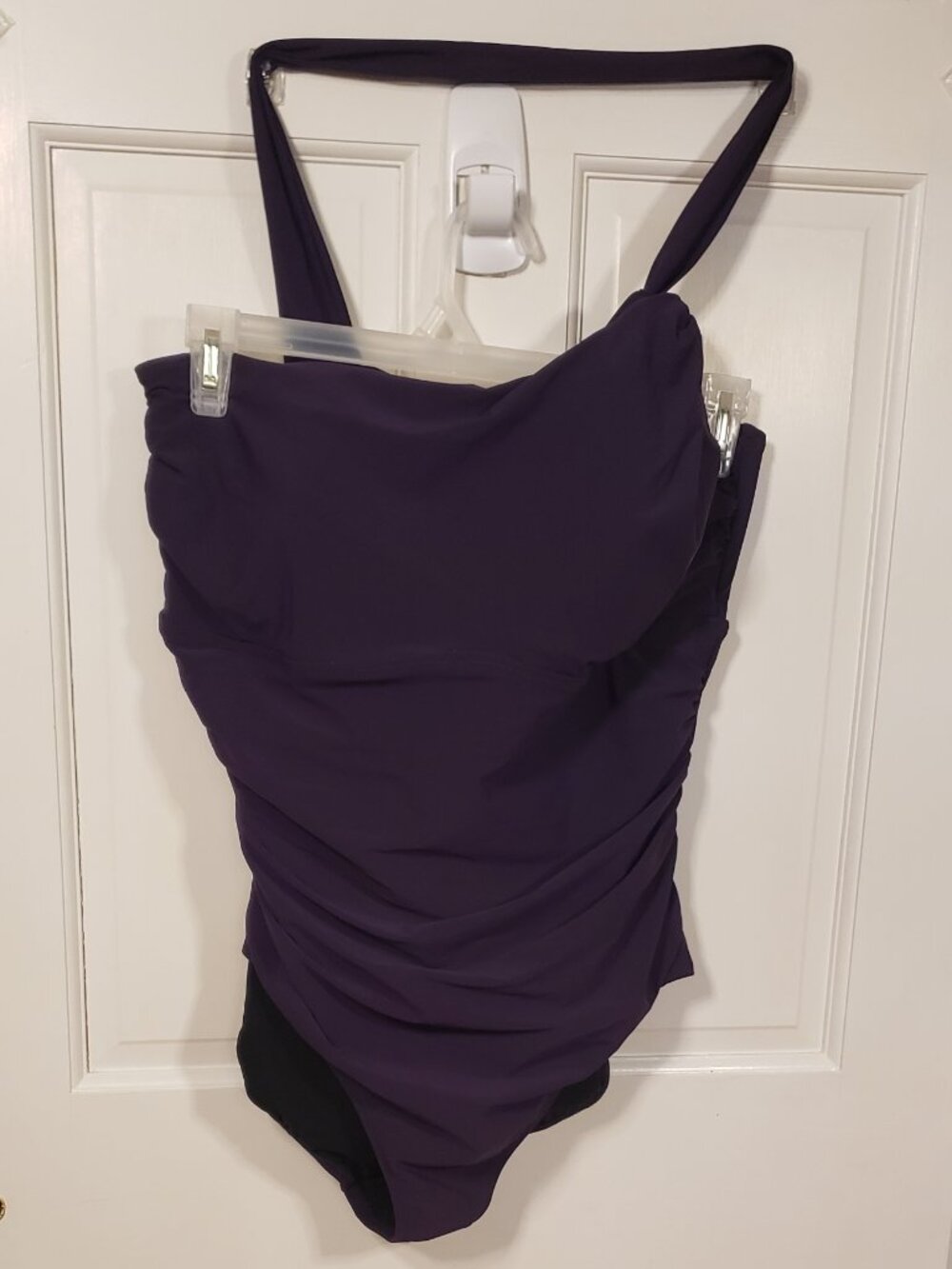 Lands' End 20W Dark Plum Purple One Piece Swimsuit Twist Strap